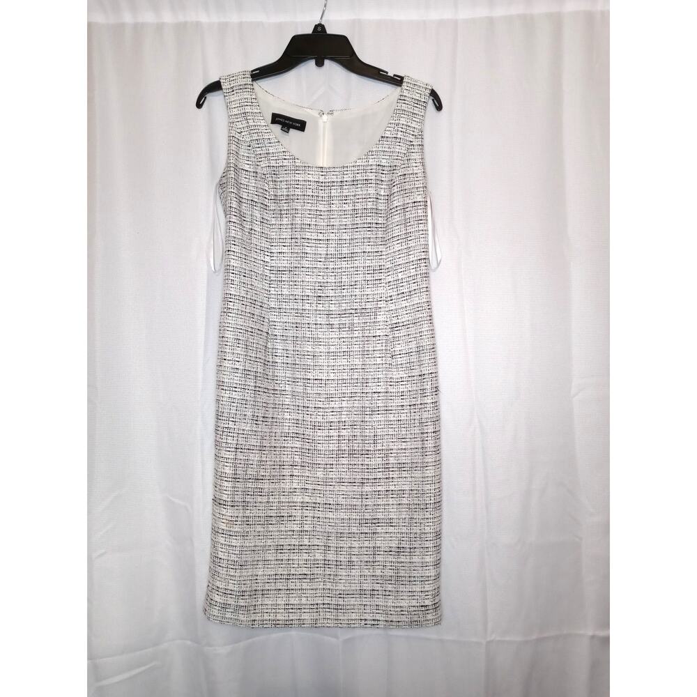 JONES NEW YORK Black And White Knit Sleeveless Zip-Up Dress
